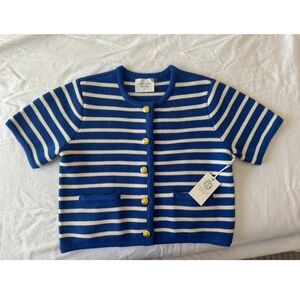 Tuckernuck/Hyacinth House Blue and Cream Stripe Anna Structured Knit Cardigan